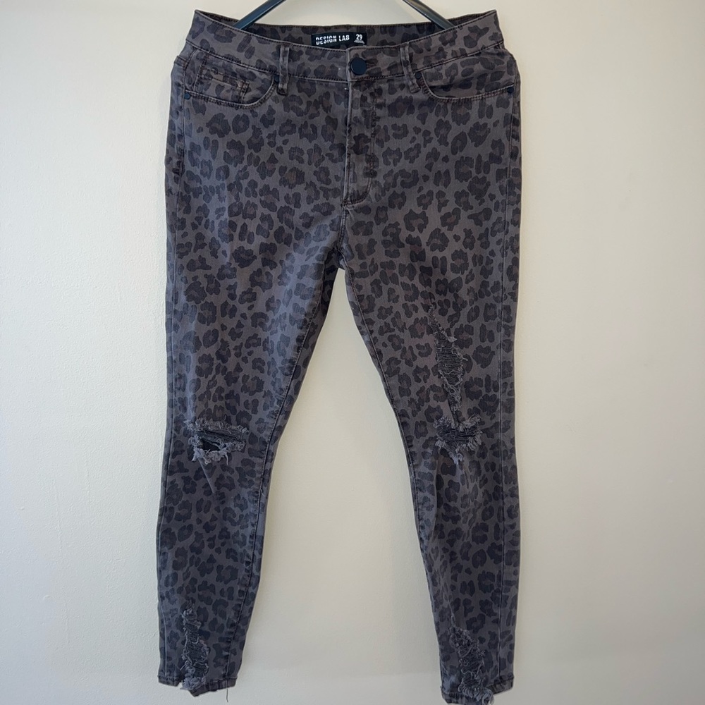 Distressed animal print jeans